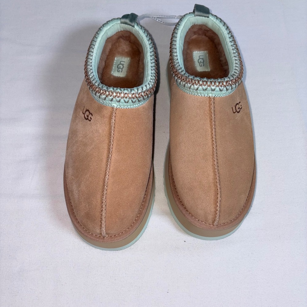 UGG Tazz Platform Slipper 9 Driftwood Sage Green New Suede Tasman Braid 1122553